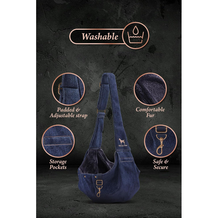 Трансформер для собак Noah & Paw до 5 кг: сумка-переноска з регульованим ремінцем та м'яким хутром, подвійний захист, преміум денім
