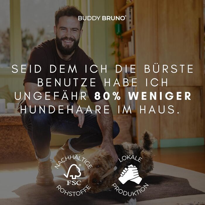 Щітка для короткошерстих собак і котів BUDDY BRUNO з натуральною щетиною, преміум для щоденного догляду за шерстю, з очищувачем, вироблено в Німеччині