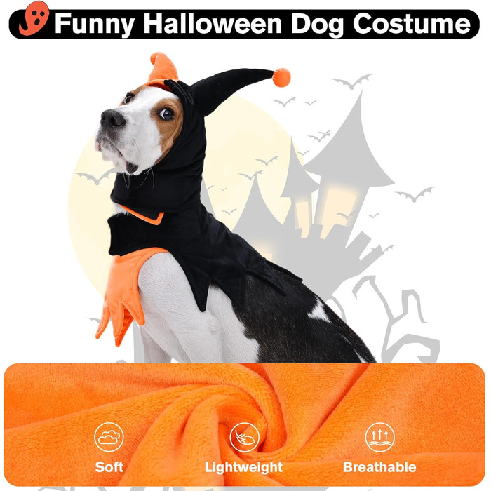 Костюм на Хелловін для собак Lelepet з капелюхом та накидкою, веселому костюму для домашніх тварин, косплей-одягу на Хелловін, для вечірки, на карнавал, святковий одяг для собак маленьких, середніх та великих розмірів (X-Small, помаранчевий/апельсиновий в
