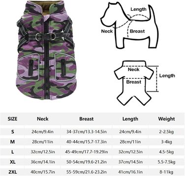 Водонепроникна куртка для собак, світловідбиваюча, теплий зимовий одяг, жилет з інтегрованим шлейкою, для маленьких, середніх та великих тварин, для холодної погоди та нічних прогулянок (фіолетовий, M)