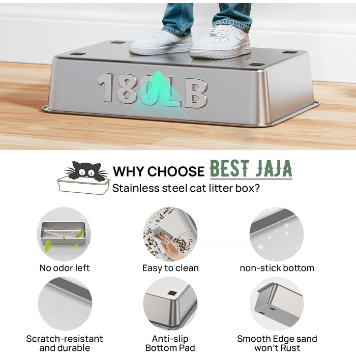 Лоток для котів BEST JAJA XXL з кришкою, нержавіюча сталь, 61.9 × 41.9 × 37 см, сірий