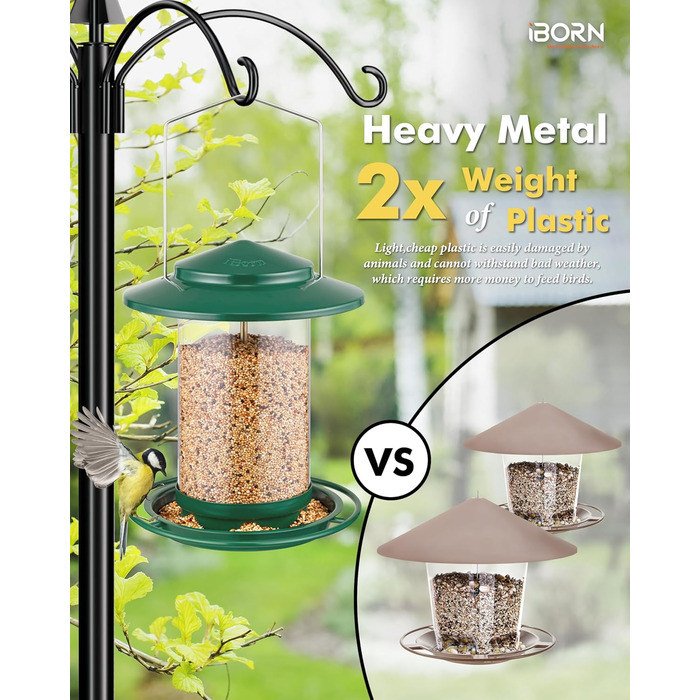 Годівниця для птахів iBorn, металева, з дахом, зелена, для цілорічного годування