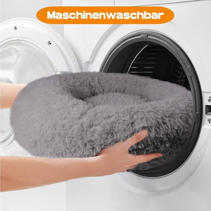 Кругле ліжко для собак DreamyPets Donut - Оригінал - Миється [S, 60см, сірий] М'яке ліжко для собак великих, середніх та маленьких порід (Сірий, S) S (60см) Сірий