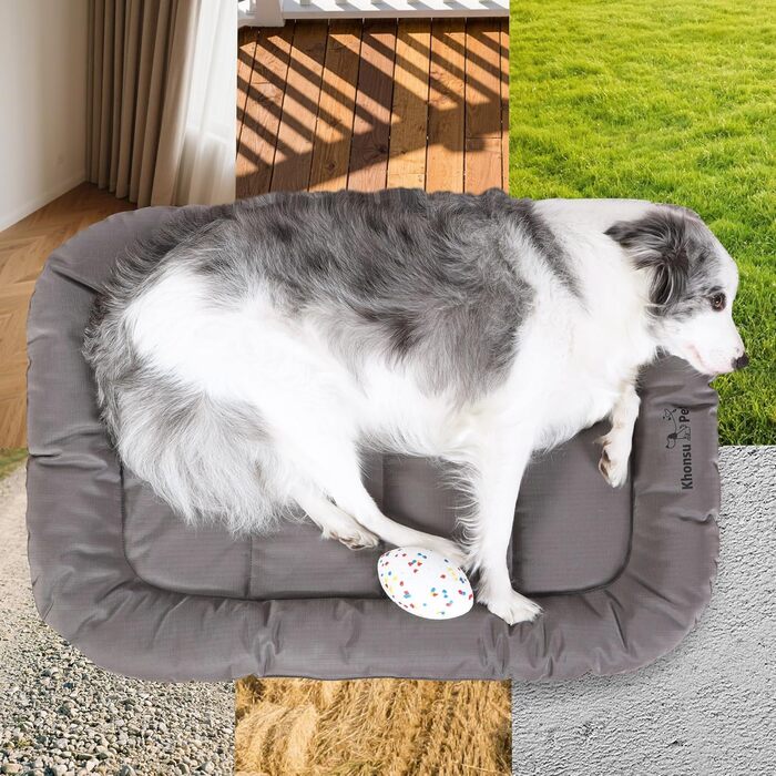 Міцний килимок для собак Khonsu з валиком для шиї, водонепроникний, для великих собак до 27 кг, сірий (35'x21'x3')