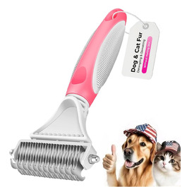 Гребінець для котів та собак Fellkamm з двома сторонами, для видалення линяння та розплутування шерсті, підходить для середньої та довгої шерсті, рожевий