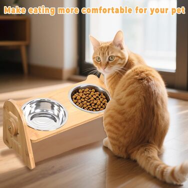 Набір мисок для собак та котів SilverChry: підняті миски з нержавіючої сталі, регульована висота, бамбукова годівниця, 2 шт.