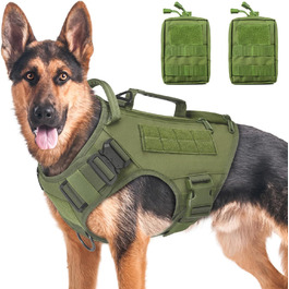 Тактична шлея для собак AIWAI, зелена, розмір L, з Molle-панелями, металевою пряжкою, боковими кишенями та 2 сумками, для середніх і великих порід, для дресирування та сервісу