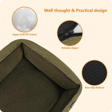 Ліжко для собак, м'яке, знімний чохол, сірий, 90 x 75 x 25 см / 120 x 90 x 30 см (оливковий)