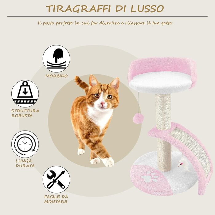 Дерев'яний кігтечка для котів Beltom® Kratzbaum 54 см, рожево-білий