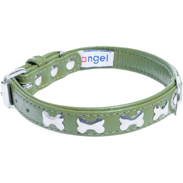 Шкіряний нашийник для собак Angel Pet Supplies, зелений, подвійний, м'яка підкладка, 40,6×3 см, для шиї 29,2–35,6 см