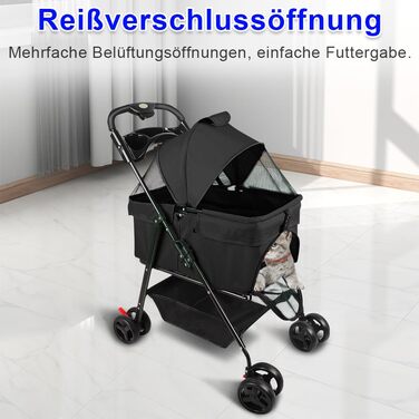 Візок для домашніх тварин та дітей Homewell 2в1, розкладний, з кошиком для зберігання та тримачем для напоїв, для собак та котів, чорний