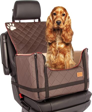 Транспортна переноска для собак Golden Dog з кріпленням на ремінь безпеки, 65x53x27 см, колір коричневий. Імітація шкіри, водовідштовхувальна, складна, підходить для автомобіля.