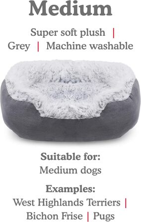 Крісло-ліжко для собак Rosewood Luxus Small, сіре, 50 см, з антиковзною основою, машинне прання (53 x 63 x 23 см)
