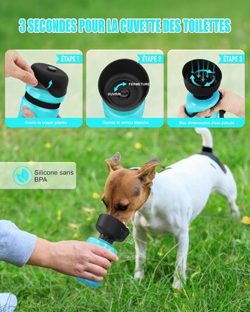 Складана пляшка для води для собак Lesotc 520 мл, блакитний колір, для прогулянок та подорожей