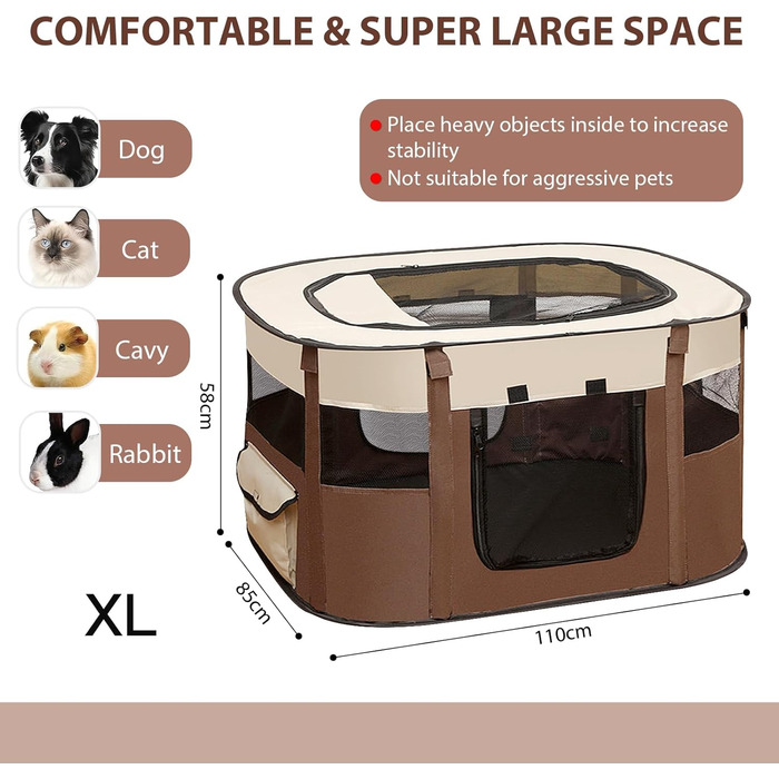 Складана огорожа для собак, вольєр для цуценят, переносний вольєр для тварин, вольєр для цуценят для дому, складаний вольєр для кошенят, собак, кроликів, L (Сірий) (Коричневий, 110 * 85 * 58 см)