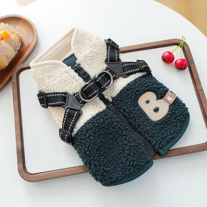 Зимовий теплий куртка для собак | Флісова підкладка, отвір для шлейки | Тепла куртка для собак на холодну погоду | Для маленьких та середніх собак, підходить для активного відпочинку, зелено-білий