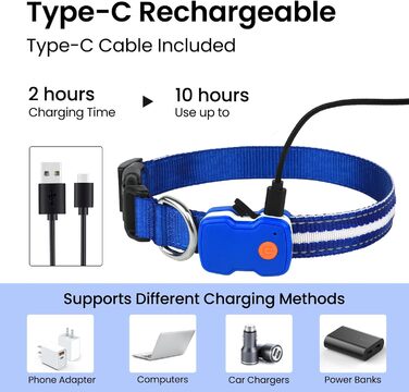 Світлодіодна нашийник для собак ASBRILL з підзарядкою, 7 кольорів RGB, 8 світлодіодів, регульований, вологостійкий, для маленьких, середніх та великих собак (S, блакитний)