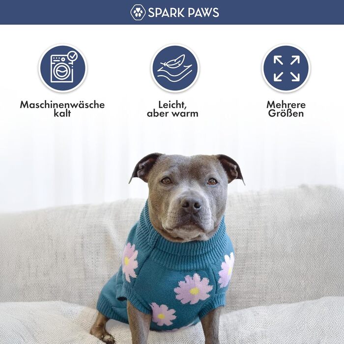 Теплий зимовий пуловер для собак Spark Paws з ультрам'якого матеріалу – для маленьких, середніх та великих собак, французьких бульдогів, пітбулів (квітковий, M)