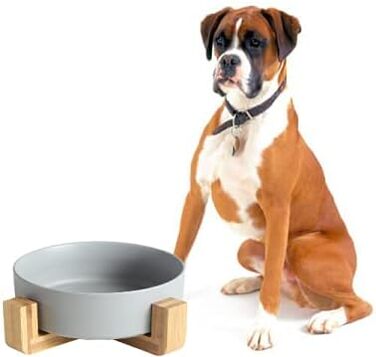 Миска для собак з кераміки з бамбуковим тримачем, сірого кольору, 20,5 см