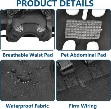 Сумка-переноска та повідковий ремінь для собак, Wakytu, для маленьких собак (4-8 кг), чорний, регульовані, дихаючі ремені