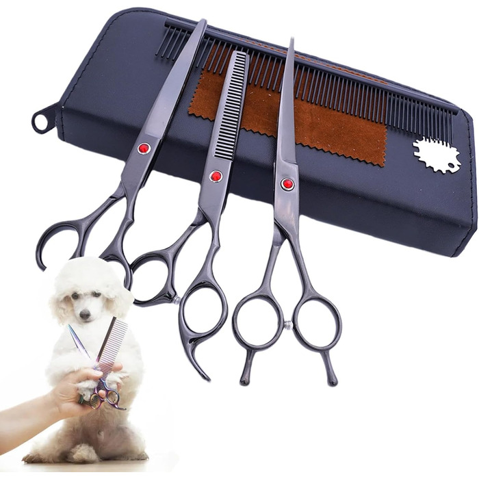 Набір професійних ножиць для собак: 7 шт. з нержавіючої сталі | Ножиці для грумінгу тварин | Набір для догляду за собаками