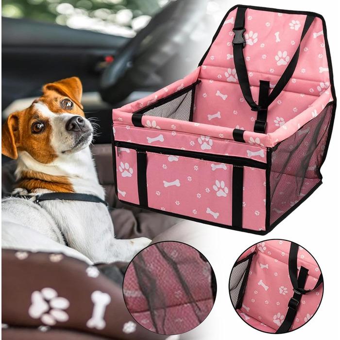 Транспортна переноска для собак у авто - підвищення для собак з кишенькою для зберігання - автокрісло для цуценят, складане, аксесуари для подорожей з домашніми тваринами для довгих поїздок, Percor Rosa UN
