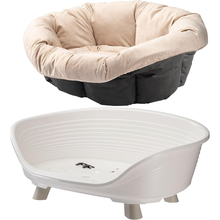 Підвищене ліжко для собак та котів Ferplast Throne, з бавовняним матрацом, білий, 61.5 x 45 x 26 см