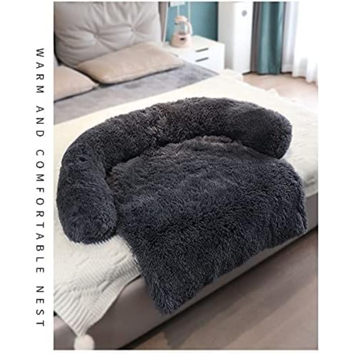 М'яка плюшеві килимки для собак на диван, заспокійливе ліжко для собак, ультрам'яке хутро для домашніх тварин, м'яке, можна прати, подушка, захист меблів, ліжко для собак та котів (M, світло-сірий)