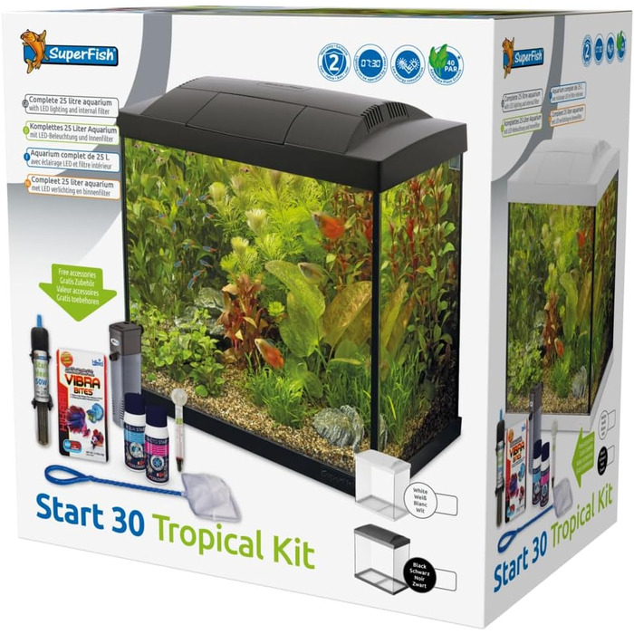 Акваріум SuperFish SF Tropical Set 30 чорний з фільтром, нагрівачем, кондиціонером для води, сачком, термометром і кормом