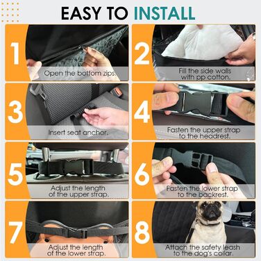 Автомобільне ліжко для собак Mozvvco 2-в-1, чорне. З безпечним ременем, вбираючою підстилкою та знімним чохлом. Для маленьких собак.