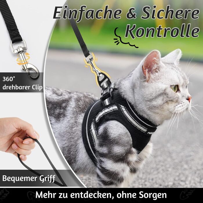 Шлейка для котів Rabbitgoo з повідком, чорна, M (XL, 1 шт.)