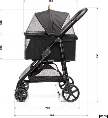 Візок для собак Fudajo 2в1, чорний, складна конструкція, з сумкою для тварин, до 20 кг, для собак та котів