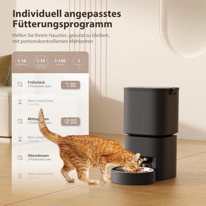 Автомат для годування котів та собак, 5л, чорний. Інтелектуальний диспенсер з програмуванням до 10 прийомів їжі на день