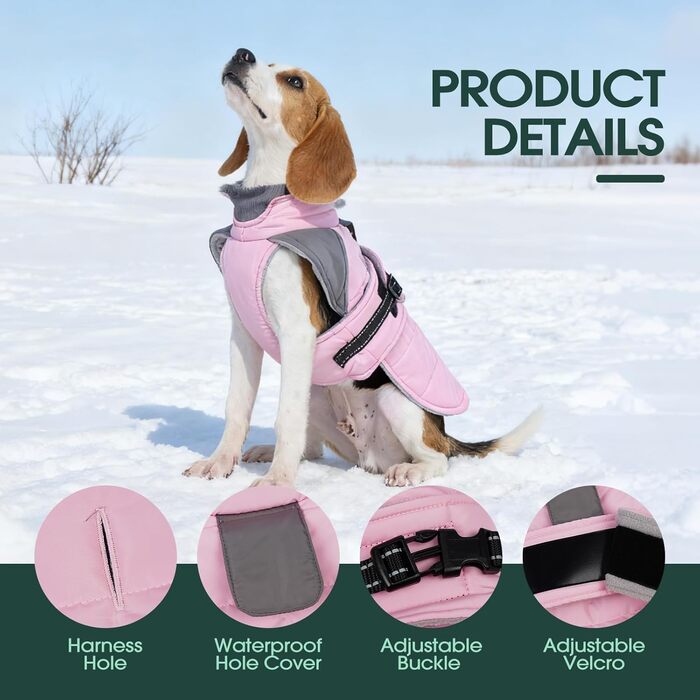 Водонепроникна та вітронепроникна куртка для собак Kuoser, теплий зимовий халат для великих собак, рожева XL