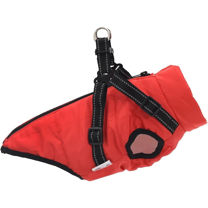 Водонепроникний дощовик для собак VidaXL з шлейкою, червоний, зимовий, теплий