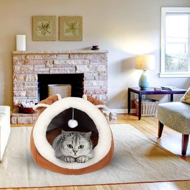 Квіткове ліжко для котів у приміщенні, будиночок для котів, меблі для тварин, ліжко для кошенят, намет, печера, м'яке ліжко для собак середніх порід з знімним, пральним, м'яким подушечком, Рожевий (Коричневий)