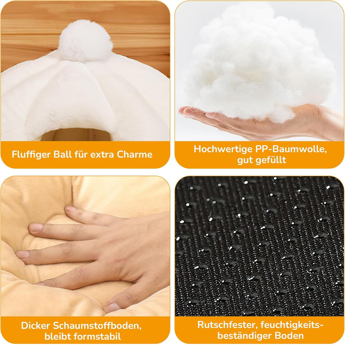 Кішка/Песик Іглу Будинок-Гніздо ALLSOPETS з Знімним Матрацом, Теплий та М'який Дім для Собак та Кішок (Сніжно-Білий, L)