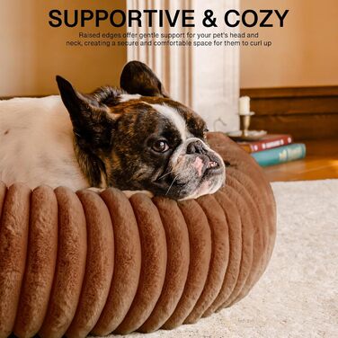 Кругле м'яке ліжко для собак MEWOOFUN, коричневе, 76x76x20 см - для маленьких собак, з антиковзною основою