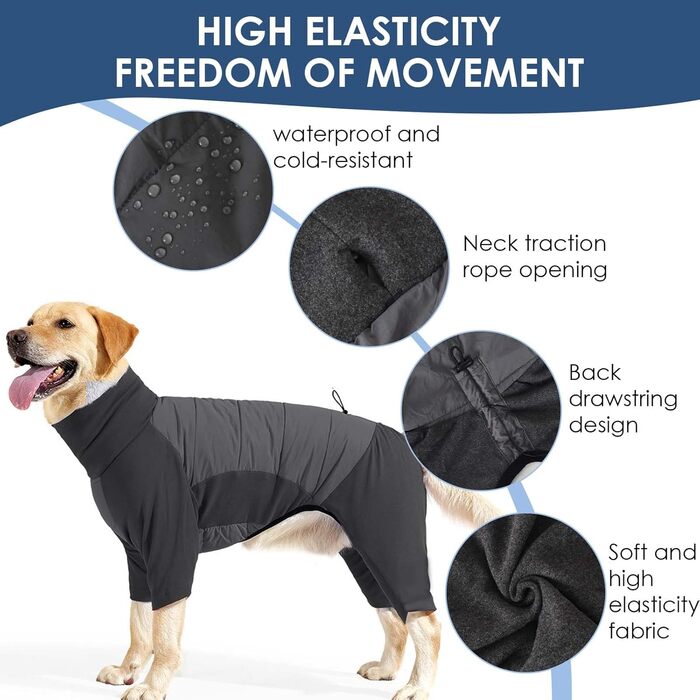 Водонепроникний теплий зимовий одяг для собак, вітронепроникний костюм для собак середніх та великих порід, одяг для собак з отвором для шлейки – сірий (XL)