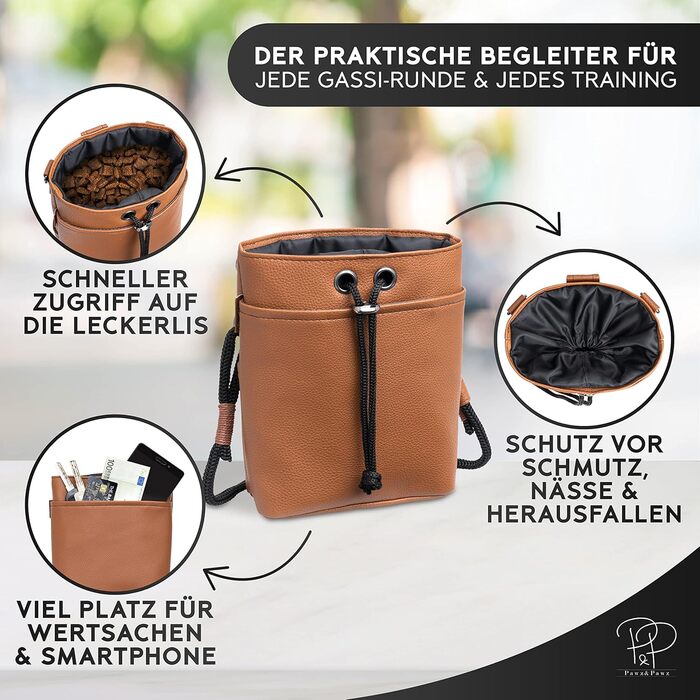 Pawz&Pawz Лекарлики для собак | Стильний набір для годування та дресирування | Практичний, міцний кишенька для ласощів + диспенсер для відходів | Сумка для прогулянки з собакою, коричнева