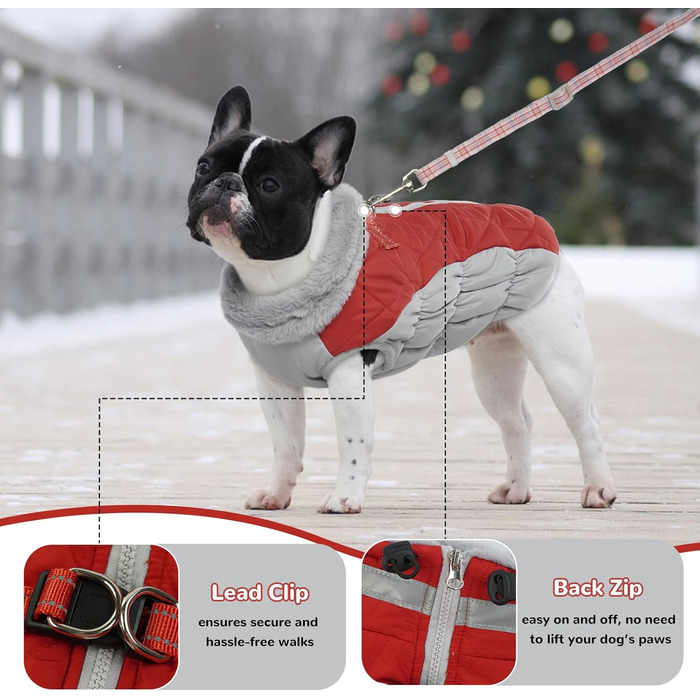 Зимовий теплий одяг для собак: куртка, плащ, теплий одяг для чихуахуа, малі, середні та великі породи. Чорний, червоний (XL)
