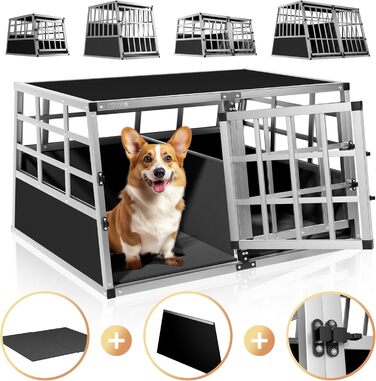 CADOCA® Клітка для собак, алюміній, 54x70x51 см, міцна, для подорожей в авто, переноска для тварин, CADOCA®