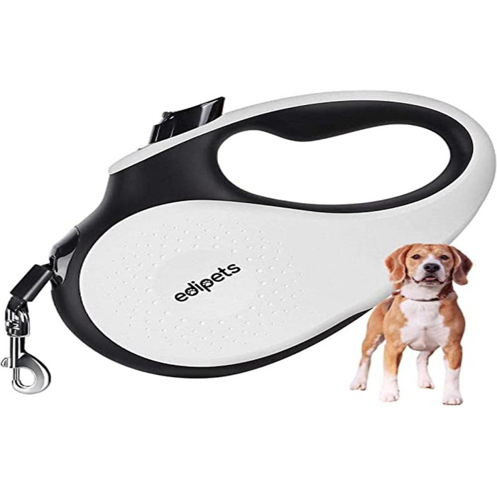 Hundeleine Edipets висувна та втягувана, 5 м, 360°, нейлон, для маленьких, середніх та великих собак (білий, L)