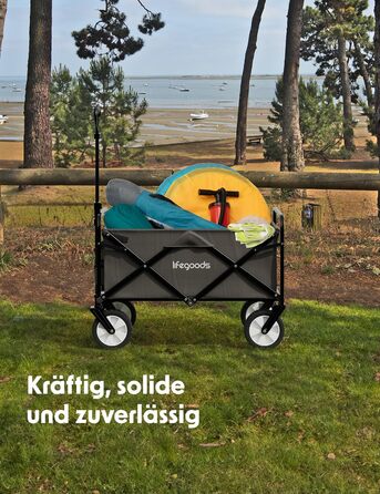 Візок-тачка LifeGoods розкладний сірий – 98x45 см, 94 л, поворотні колеса