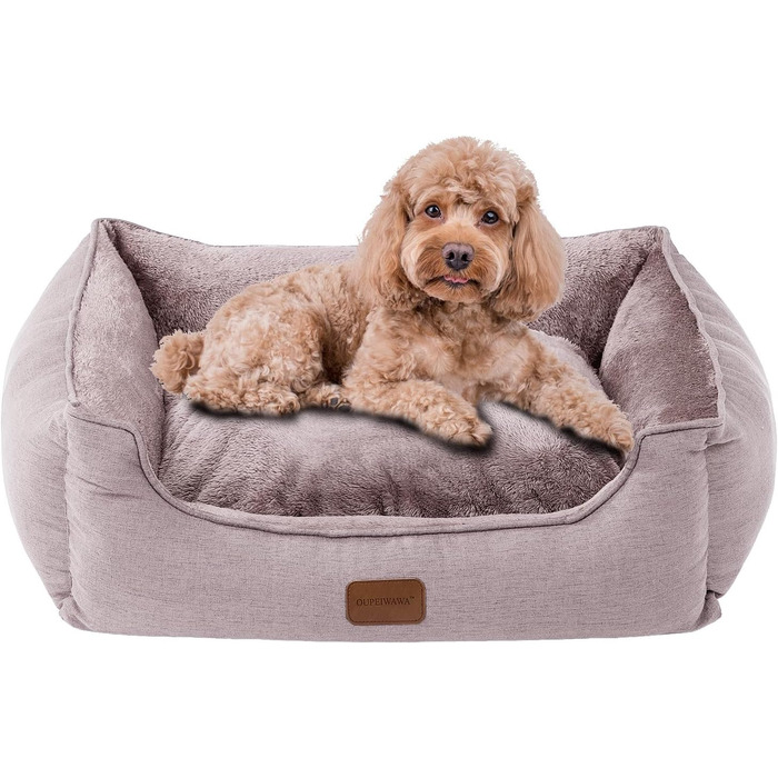 Ортопедичне ліжко для собак, маленьких та середніх порід, 52x41x16 см, м'яке та зручне, кошик для собак з високим бортиком, знімний та пральний чохол, неслизьке, для дому/автомобіля (Хакі, S)