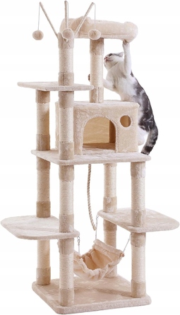 Великий когтеточка-будиночок для кота бежевого кольору з гамаком та сизалевою печеркою