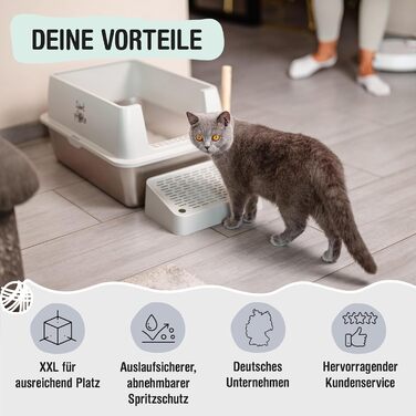 Samtpfote® Преміум туалет для котів XXL з нержавіючої сталі, з антисептичним захистом, відкритий дизайн, з бортиком від розбризкування, легке очищення, вхід спереду