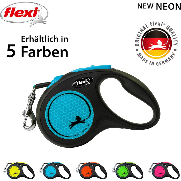 Повідок-рулетка Flexi New Neon S, чорний/неоново-синій, 5 м для собак
