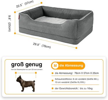 Ортопедичне ліжко для собак Zedelmaier, 90x68x25 см, велике та середнє, з водонепроникним покриттям, знімний чохол, зручне, антикіготок