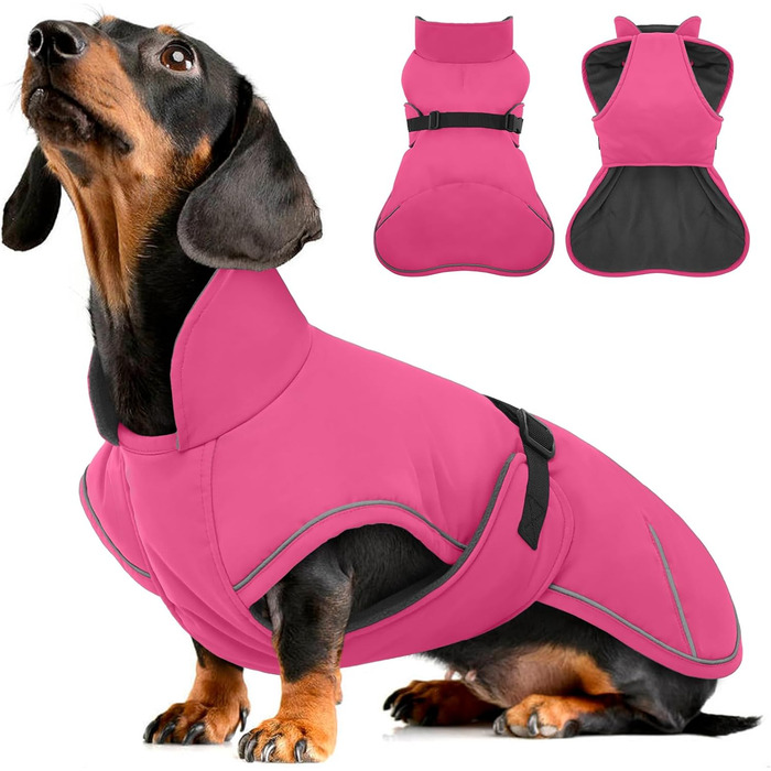 Зимовий теплий антівітряний водонепроникний антіфільтр для такс, тепла куртка для собак, теплий антіфільтр для собак з захистом живота та отвором для повідка, зимові куртки для собак - (L, Рожевий)